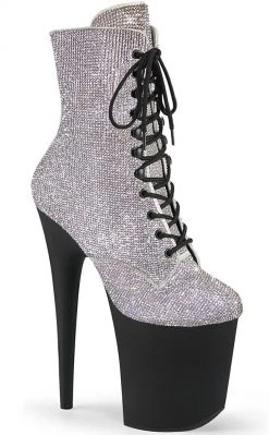 Pleaser FLAMINGO-1020RS Silver Rhinestone/Black Matte Boots