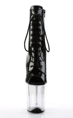 Pleaser Pole Shoes FLAMINGO-1021 Black Patent & Clear Ankle Boots