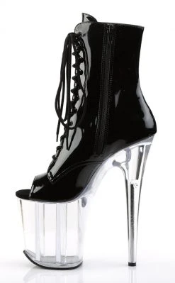 Pleaser Pole Shoes FLAMINGO-1021 Black Patent & Clear Ankle Boots
