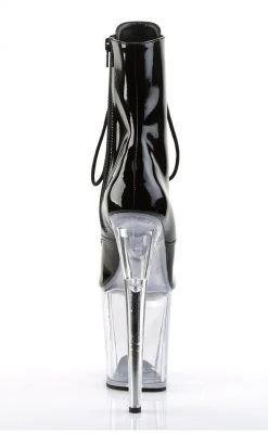 Pleaser Pole Shoes FLAMINGO-1021 Black Patent & Clear Ankle Boots