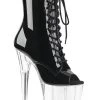 Pleaser Pole Shoes FLAMINGO-1021 Black Patent & Clear Ankle Boots