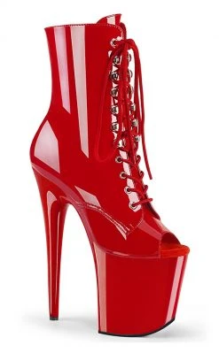 Pleaser Pole Shoes FLAMINGO-1021 Red Patent Ankle Boots