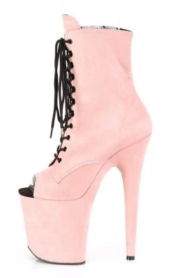 Pleaser FLAMINGO-1021FS Baby Pink Faux Suede Ankle Boots Pole Shoes