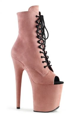 Pleaser FLAMINGO-1021FS Baby Pink Faux Suede Ankle Boots Pole Shoes