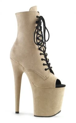 Pleaser FLAMINGO-1021FS Beige Faux Suede Ankle Boots