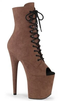 Pleaser FLAMINGO-1021FS Caramel Faux Suede Ankle Boots Pole Shoes