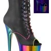 Pleaser Pole Shoes FLAMINGO-1021RC-02 Black Matte/Rainbow Chrome Boots