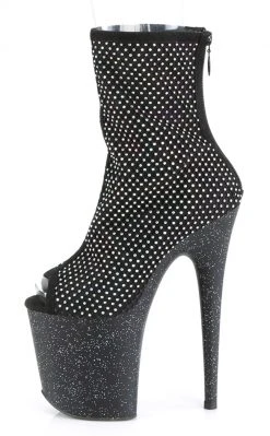 Pleaser FLAMINGO-1031GM Black Rhinestone Mesh Chrome Boots Pole Shoes