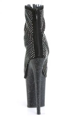 Pleaser FLAMINGO-1031GM Black Rhinestone Mesh Chrome Boots Pole Shoes