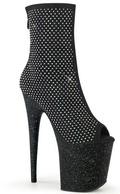 Pleaser FLAMINGO-1031GM Black Rhinestone Mesh Chrome Boots Pole Shoes