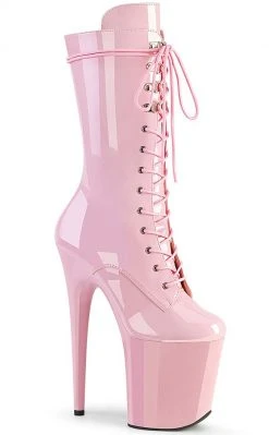 Pleaser FLAMINGO-1050 Baby Pink Patent Mid Calf Boots