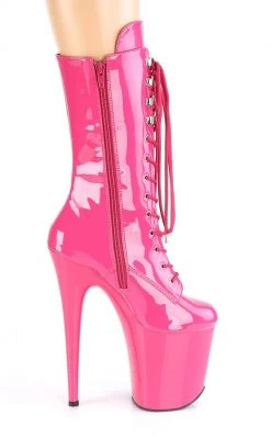 Pleaser FLAMINGO-1050 Hot Pink Patent Mid Calf Boots