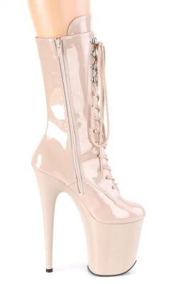 Pleaser Pole Shoes FLAMINGO-1050 Nude Patent Mid Calf Boots