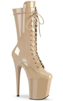 Pleaser Pole Shoes FLAMINGO-1050 Nude Patent Mid Calf Boots