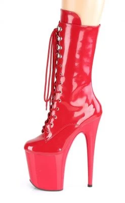 Pleaser FLAMINGO-1050 Red Patent Mid Calf Boots Pole Shoes