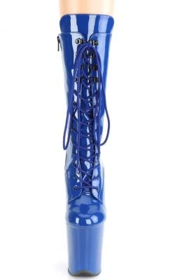 Pleaser Pole Shoes FLAMINGO-1050 Royal Blue Patent Mid Calf Boots