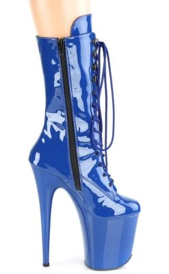 Pleaser Pole Shoes FLAMINGO-1050 Royal Blue Patent Mid Calf Boots