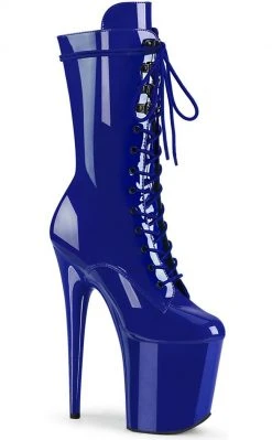 Pleaser Pole Shoes FLAMINGO-1050 Royal Blue Patent Mid Calf Boots