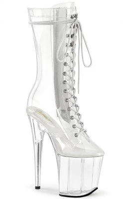 Pleaser FLAMINGO-1050C Clear Mid Calf Boots Pole Shoes