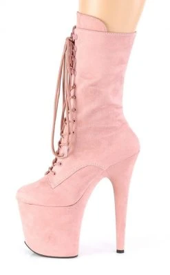Pleaser FLAMINGO-1050FS Baby Pink Faux Suede Mid Calf Boots Pole Shoes