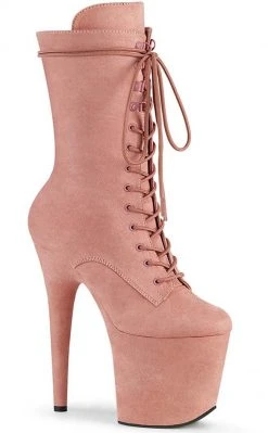 Pleaser FLAMINGO-1050FS Baby Pink Faux Suede Mid Calf Boots Pole Shoes