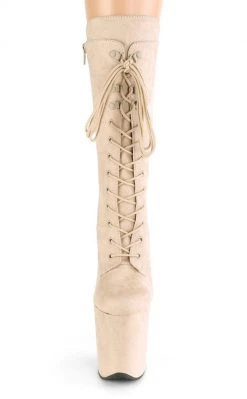 Pleaser Pole Shoes FLAMINGO-1050FS Beige Faux Suede Mid Calf Boots
