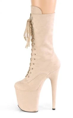 Pleaser Pole Shoes FLAMINGO-1050FS Beige Faux Suede Mid Calf Boots