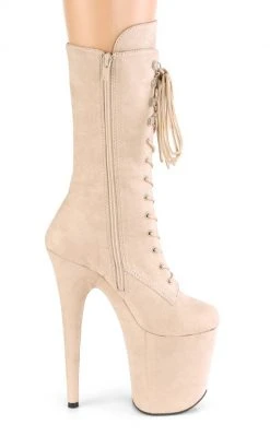 Pleaser Pole Shoes FLAMINGO-1050FS Beige Faux Suede Mid Calf Boots