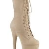 Pleaser Pole Shoes FLAMINGO-1050FS Beige Faux Suede Mid Calf Boots
