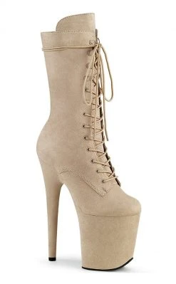 Pleaser Pole Shoes FLAMINGO-1050FS Beige Faux Suede Mid Calf Boots
