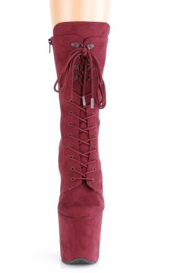 Pleaser Pole Shoes FLAMINGO-1050FS Burgundy Faux Suede Mid Calf Boots
