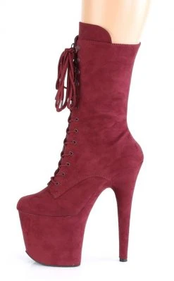 Pleaser Pole Shoes FLAMINGO-1050FS Burgundy Faux Suede Mid Calf Boots