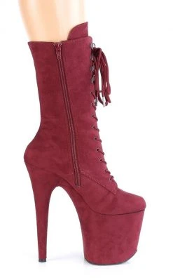 Pleaser Pole Shoes FLAMINGO-1050FS Burgundy Faux Suede Mid Calf Boots