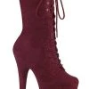 Pleaser Pole Shoes FLAMINGO-1050FS Burgundy Faux Suede Mid Calf Boots