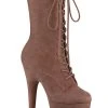 Pleaser Pole Shoes FLAMINGO-1050FS Caramel Faux Suede Mid Calf Boots