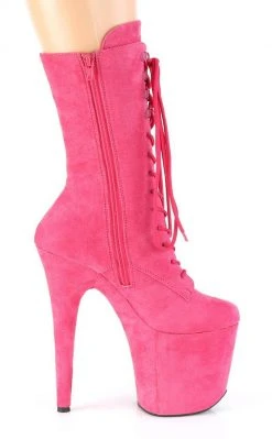 Pleaser FLAMINGO-1050FS Hot Pink Faux Suede Mid Calf Boots Pole Shoes