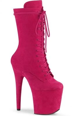 Pleaser FLAMINGO-1050FS Hot Pink Faux Suede Mid Calf Boots Pole Shoes