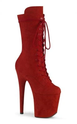Pleaser FLAMINGO-1050FS Red Faux Suede Mid Calf Boots