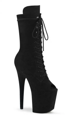Pleaser Pole Shoes FLAMINGO-1051FS Black Faux Suede Mid Calf Open Toe Boots