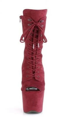 Pleaser FLAMINGO-1051FS Burgundy Faux Suede Mid Calf Open Toe Boots