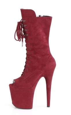 Pleaser FLAMINGO-1051FS Burgundy Faux Suede Mid Calf Open Toe Boots