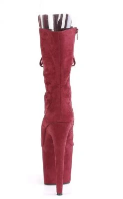 Pleaser FLAMINGO-1051FS Burgundy Faux Suede Mid Calf Open Toe Boots