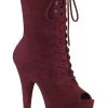 Pleaser FLAMINGO-1051FS Burgundy Faux Suede Mid Calf Open Toe Boots
