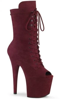 Pleaser FLAMINGO-1051FS Burgundy Faux Suede Mid Calf Open Toe Boots