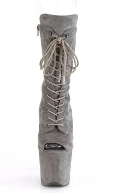 Pleaser FLAMINGO-1051FS Grey Faux Suede Mid Calf Open Toe Boots Pole Shoes