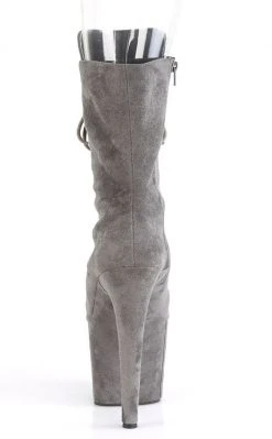 Pleaser FLAMINGO-1051FS Grey Faux Suede Mid Calf Open Toe Boots Pole Shoes