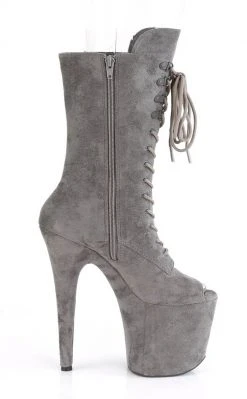 Pleaser FLAMINGO-1051FS Grey Faux Suede Mid Calf Open Toe Boots Pole Shoes