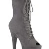 Pleaser FLAMINGO-1051FS Grey Faux Suede Mid Calf Open Toe Boots Pole Shoes