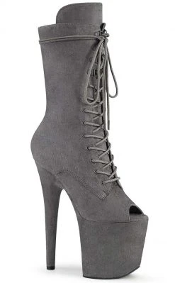 Pleaser FLAMINGO-1051FS Grey Faux Suede Mid Calf Open Toe Boots Pole Shoes