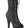 Pleaser FLAMINGO-1051WR Black Leather Mid Calf Open Toe Boots Pole Shoes